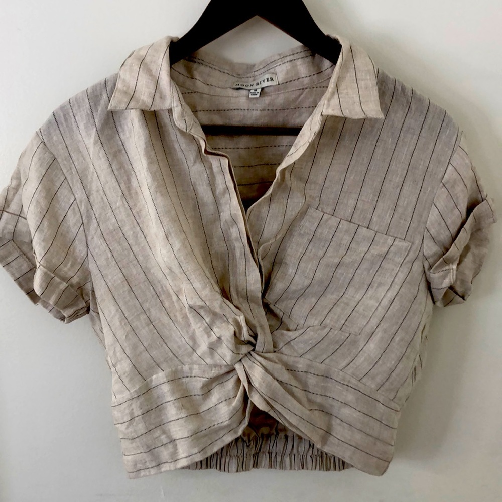 100% linen casual modern crop top
